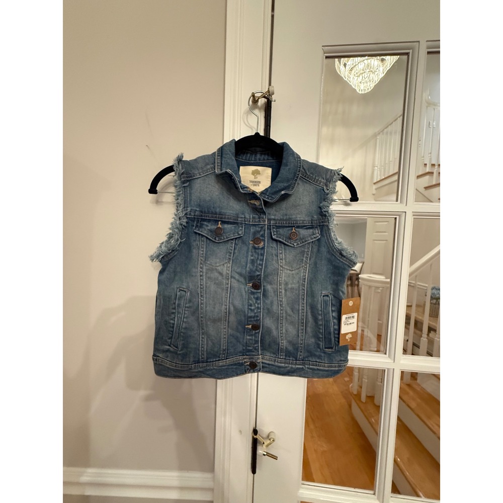 Tucker + Tate Kids Denim Vest Vintage Wash Frayed Sleeveless Jacket XL 14/16 NEW